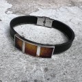 Bransoleta męska srebro bursztyn czarny dąb 4749