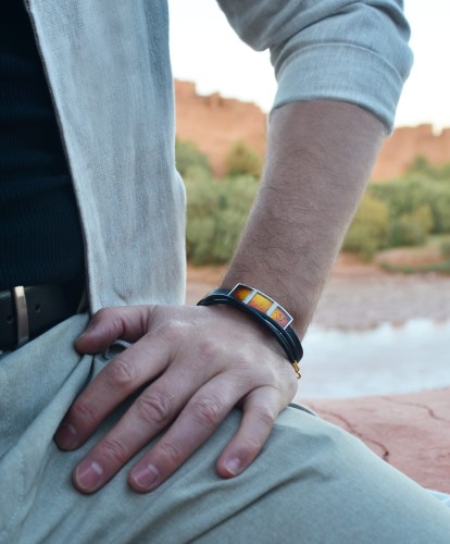 Bransoleta męska srebro bursztyn czarny dąb 4749