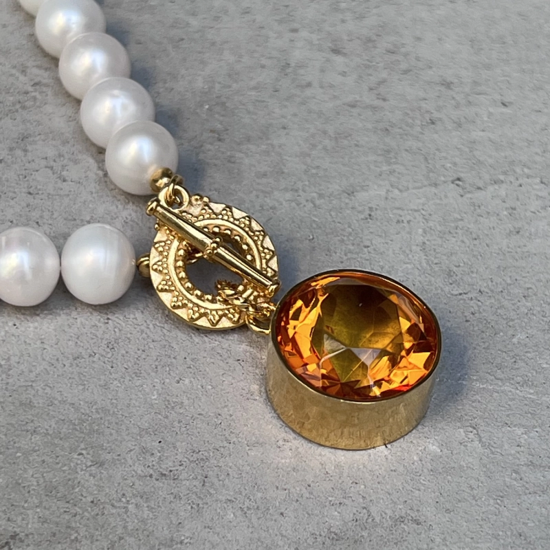 Naszyjnik perły bursztyn srebro pozłacane Galeria Bursztyn Tadeusz Dobkowski 8526.jpg