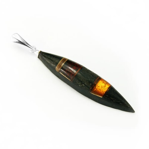 Wisiorek Spławik z bursztynem bałtyckim, czarnym dębem i srebrem 4099