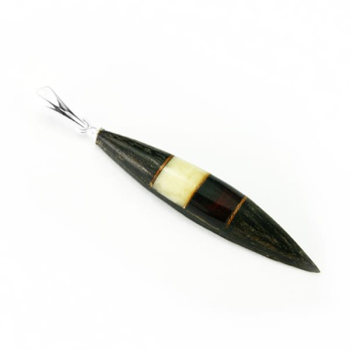 Wisiorek spławik z bursztynem srebrem i czarnym dębem 4101