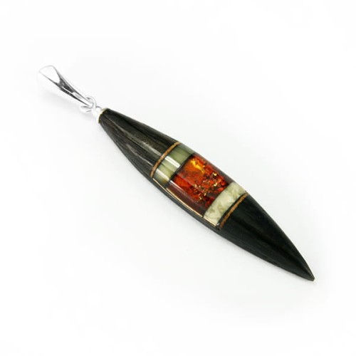 Wisiorek spławik z bursztynem, czarnym dębem i srebrem 4105