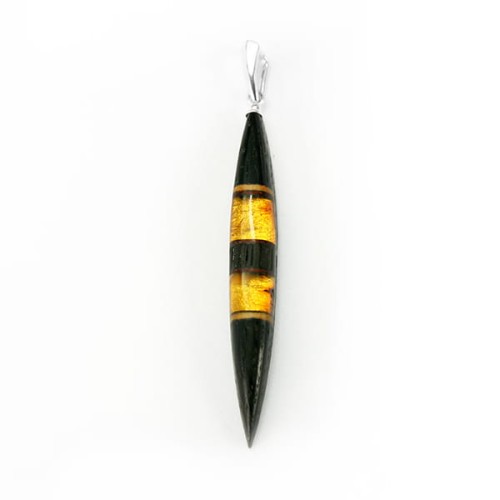 Wisiorek długi spławik z bursztynem, czarnym dębem i srebrem 4111