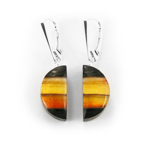 Kolczyki półokrągłe księżyce z bursztynem i czarnym dębem 4764