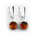Kolczyki okrągłe wiszące z bursztynem i czarnym dębem 5366