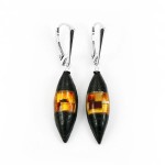 Kolczyki spławiki wiszące z srebrnym biglem angielskim bursztynem i drewnem  5460