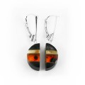 Kolczyki srebrne półokrągłe z bursztynem i czarnym dębem  5473