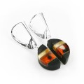 Kolczyki srebrne półokrągłe z bursztynem i czarnym dębem  5473