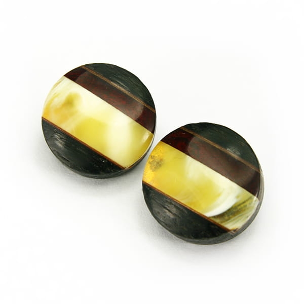 Klipsy okrągłe Galeria Bursztyn Tadeusz Dobkowski czarny dąb srebro złoto płatkowe amber wood silver 4046.jpg