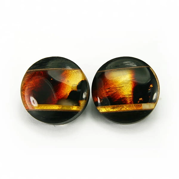 Klipsy okrągłe Galeria Bursztyn Tadeusz Dobkowski czarny dąb srebro złoto płatkowe amber wood silver 4048.jpg