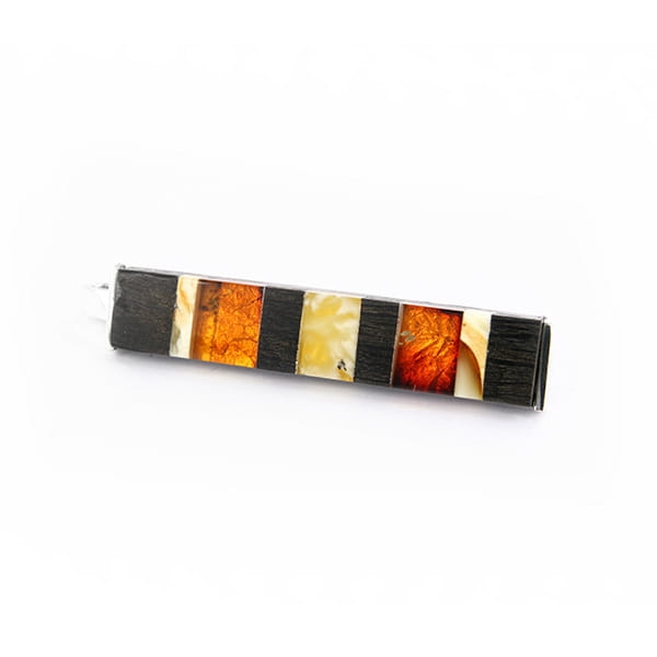 Spinka do krawata Galeria Bursztyn Tadeusz Dobkowski czarny dąb srebro złoto patkowe amber 5261.jpg