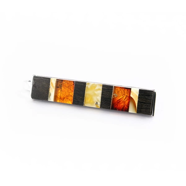 Spinka do krawata Galeria Bursztyn Tadeusz Dobkowski czarny dąb srebro złoto patkowe amber 5261.jpg