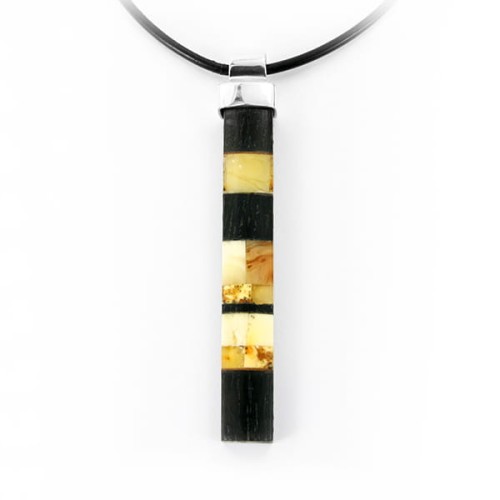 Wisiorek prostokątny długi bursztyn czarny dąb srebro 5779