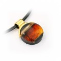 Wisiorek okrągły złoty SunSet bursztyn czarny dąb 6051
