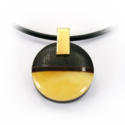 Wisiorek okrągły złoty bursztyn bałtycki czarny dąb 6102