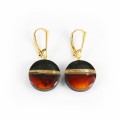  Kolczyki wiszące, srebro 925 pozłacane, bursztyn bałtycki sunset, czarny dąb, okrągłe 6387