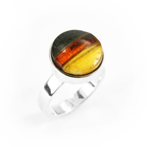Pierścionek srebro 925, bursztyn bałtycki, drewno czarny dąb, regulowany okrągły  6420