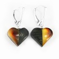 Kolczyki wiszące serca z bursztynem i czarnym dębem 3849