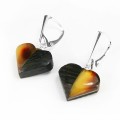 Kolczyki wiszące serca z bursztynem i czarnym dębem 3849