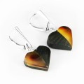 Kolczyki wiszące serca z bursztynem i czarnym dębem 3849