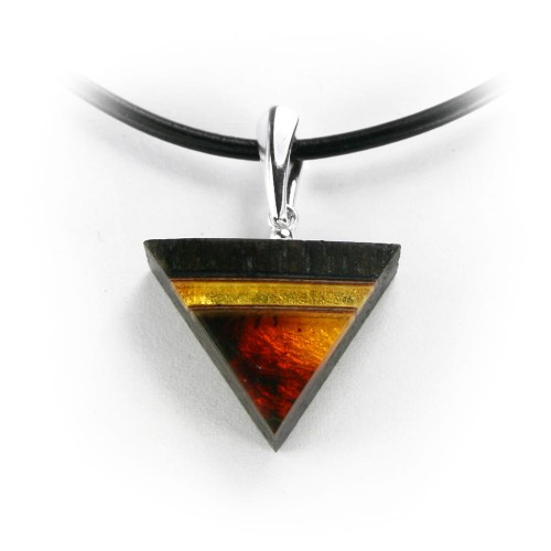 Wisiorek srebro 925,  czarny dąb, bursztyn bałtycki, trójkąt 6980