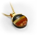 Wisiorek bursztyn bałtycki, srebreo 925  pozłacane, drewno czarny dąb, okrągły  7035